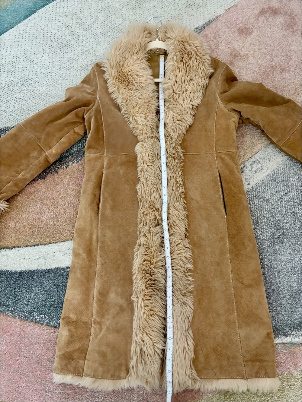 Penny Lane 70’s Tan Faux Fur Trim Suede Coat